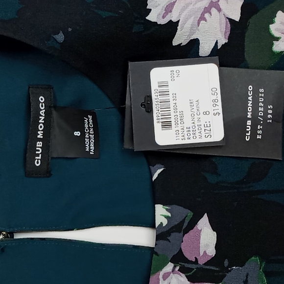 Club Monaco Sinai Dress 100% Silk Size 8 Forest Green Dahlia Pattern Bell Sleeve - Picture 12 of 16